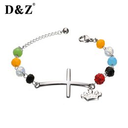 Charm Bracelets D&Z Design Colourful Rhinestone Beads Women Bracelet Cross Crown Pendant Friendship Gift