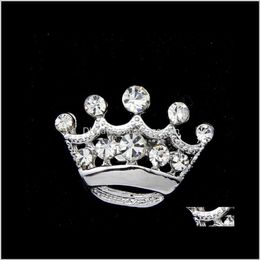 Pins Fashion Sier Tone Clear Crystal Crown Brooch Man Women Rhinestone Diamante Pins Wedding Jewellery Brooches Cor Breastp