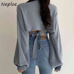 Back Lace Up Bow Design Solid Knit Sweater Women O Neck Pullover Long Sleeve Pull Femme Spring Slim Sueter 210422