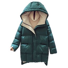 Cotton Long Padded Hooded Parka Women Mid-Length Loose Warm Thick Zipper Pocket Outwear Coat For 211216