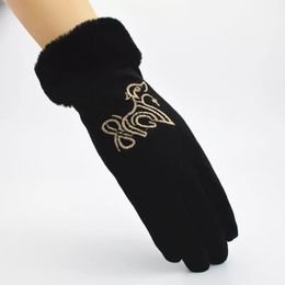 Fingerless Gloves Winter Women Female Ladies Girls Faux Suede Outdoor Warm Full Finger Touch Screen Mittens Luvas