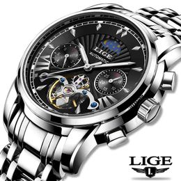 2020 Lige Fashoin Mens Watches Top Brand Luxury Automatic Mechanical Tourbillon Watch Men Stainless Steel Waterproof Wrist Watch Q0524