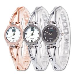 Elegant Rhinestone Quartz Chain Bracelet Watches Women Steel Band Rose Gold Plated Round Dial Fashion Ladies Wristwatch Wholesale