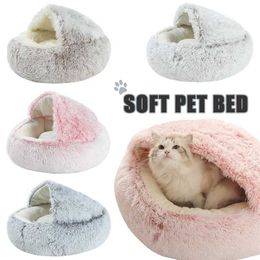 Warm Cat Long Plush Mat Soft Round Nest 2 In 1 Pet Kitten Bed Mat House Autumn Winter Puppy Sleeping Bed Cushion Sofa for Dogs 2101006