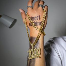 Pendant Necklaces Men's Hip Hop Number Necklace No. 1000 Glittering Miami Cuban Chain Punk Style Street Accessories