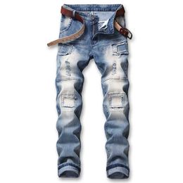 2021 New Fashion Design Causal Denim Pants Plus Size 42 Skinny Men Blue Jeans pantalon homme X0621
