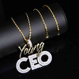 Iced out men hip hop pendant necklace with 5A cz pave tennis chain rope chain with letter CEO charm long luxury necklace jewelry X0509