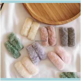 Clips & Jewellery 2Pcs/Set Winter Plush Hairpins Candy Colour Faux Fur Clip Barrettes For Women Kids Furry Hairgrips Hair Aessories Headwear Dr