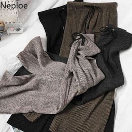 Neploe Lace Up Elastic High Waist Wide Leg Pants Korean Casual Fashion Trousers Straight All-match Pleated Sweatpants Women 210422