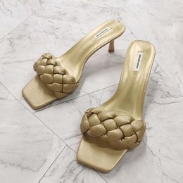 Sandálias 2022 Verão Mulheres Altas Saltos Aberto de Toe Sapatos de Moda Mulher Plus Size Designer Slip em Senhoras De Couro Casual Slides