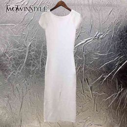 Knitting Slim Female's Dress Square Collar Short Sleeve High Waist Midi Elegant Women Summer Clothes 210520