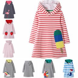 Baby Designer Clothes Flamingo Appliqued Princess Dresses Cotton Long Sleeve Girl Outfits Striped Children Hooded Dress 6 Designs BT4378