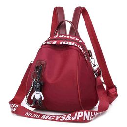 New Waterproof Nylon Women Backpack Zipper School Bags For Teenagers Girls Small Pendant Backpack Female Multifunction Rucksack Y1105