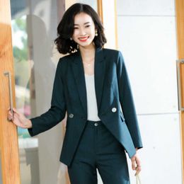 high-quality professional female Blazer Fashion ladies plaid jacket small suit Casual trousers Plus size women's clothing 210527
