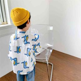 Boys casual cartoon dinosaur printed long-sleeved shirts children cute Tops clothes 210708