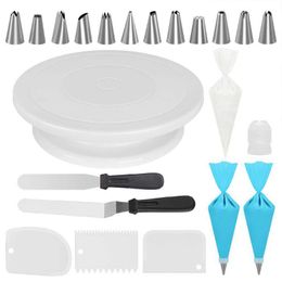 cake icing at home Canada - Baking & Pastry Tools 32 Pcs set Cake Turntable Icing Bag Piping Nozzles Set Home Bakery Decorating Kit