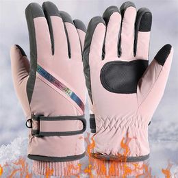 Women Winter Ski Gloves Thermal Fleece Waterproof Warm Snowboard Snow Full Fingers Touch Screen Skiing Riding Mittens 220106