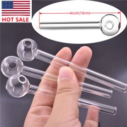 wholesale 4Inch(10cm) Glass Oil burner transparent Oil Burner Glass Tube Oil Burning Pipe glass water pipes cheapest factory