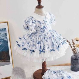 2PCS Baby Clothing Summer Spanish Gown Print Sweet Cute Turkey Vintage Princess Girl Lolita Dresses For 12M-6Year Y2925 G1129