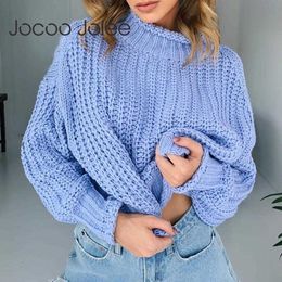 Jocoo Jolee Women Solid Batwing Sleeve Turtleneck Knitted Sweater Winter Warm Thick Loose Pullover Fashion Streetwear Jumpers 210619