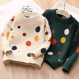 Autumn Spring 2 3 4 6-10 Years Kids Children'S Clothing O-Neck Colorful Dot Knitted Pullover Winter Sweater For Baby Girls 211104
