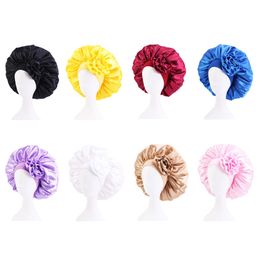 Extra Large Comfortable Women Fashion Wide Band Satin Bonnet Hair Cap Night Sleep Hat Ladies Turban Beanies Skullies Curly Wave