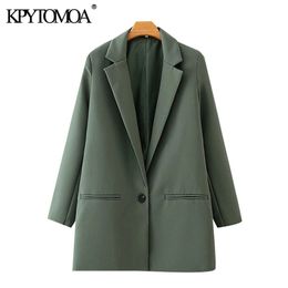 KPYTOMOA Women Fashion Office Wear Single Button Blazers Coat Vintage Long Sleeve Pockets Female Outerwear Chic Tops 211006