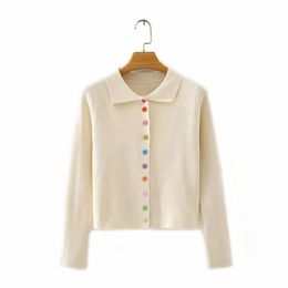 HSA Long Sleeve Color Button Cardigan Female Chic Sweater Women Knitted Turn-down Collar Ladys Jacket Tops 210417