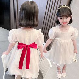 Girls Birthday Party tutu Dresses For Kids Short Sleeve Bow Princess Dress Children's Clothing Toddler Baby Girl Clothes 2-6 Y Q0716