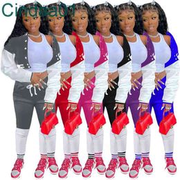Kadın Eşofman İki Parçalı Set Tasarımcı Beyzbol Ceket Sweatpants Dişli Manşetleri Düğme Renk Ekleme Rahat Spor 6 Renkler
