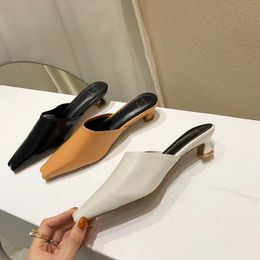 Fashion Women Slippers Square Toe Round Low Heels Solid Colour Black/Orange/Beige Slides Mules Pumps Fashion Flip Flop Size 35-39 210513