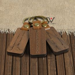 Cell Phone Straps PU Key Ring Personalized Leather Keychain Pendant walnut Wood Carving Keychains Decoration