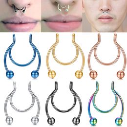 1Pc New Stainless Steel Fake Nose Ring Studs Hoop Septum Rings Colourful Fashion Body Piercing Jewellery