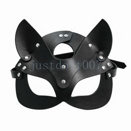 Bondage Female Black Mask PU Leather Fashion Cat Party Costume Acting Props