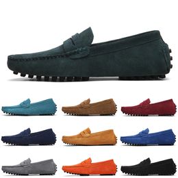 Fashion Non-Brand men casual suede shoes black dark blue wine red Grey orange green brown mens slip on lazy Leather shoe 38-45
