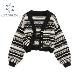 Cardigan Sweater Women's Autumn Winter Casual Vintage V Neck Cardigans Button Long Sleeve Loose Female Knitted Sweaters Top 210806