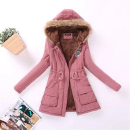 Aigo Autumn Winter Women Cotton Jacket Padded Casual Slim Coat Emboridery Hooded Parkas Size 3XL Wadded Overcoat 210910