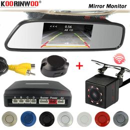 Car Rear View Cameras& Parking Sensors Koorinwoo HD Mirror Monitor Full Kit Wireless 2.4G 4 Black/White/Grey Wide Angle IR Security Camera D