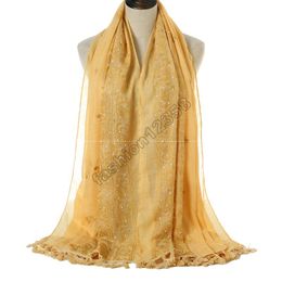 Glitter Cotton Hijab Scarf Women Warm Embroidered Scarf Soft Shawls Flower Tassel Fashion Muslim Headband Long Pashmina Bandana