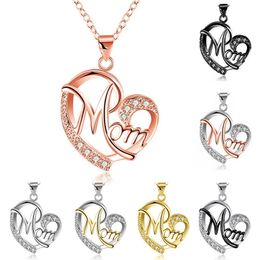 Fashion Letter MOM Heart Shape Inlaid Crystal Pendant Necklace Mother's Day Gift High Quality Jewelry Wholesale Gift
