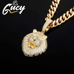 GUCY Fashion Animal Lion Head Necklaces & Pendant Gold Colour Bling Cubic Zircon Men's Hip hop Necklace Rock Jewellery For Gift X0707