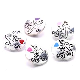 Vintage Snap Button Sisters Friendship Charms Women Jewellery findings Painting heart 18mm Metal Snaps Buttons DIY Bracelet jewellery wholesale