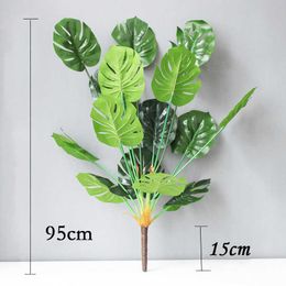 95cm Tropical Monstera Large Artificial Plants Fake Palm Tree Branches False Leaves Plastic Turtle Leafs For Home Wedding Decor 210624