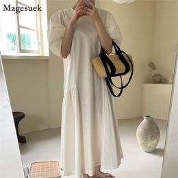 Puff Short Sleeve Loose Summer Dress Women Vintage Party Club Long es Casual Solid Plus Size Woman Vestidos 13849 210512