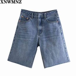 Women Vintage Blue Denim Shorts mid-rise denim bermuda shorts Female Retro Casual pocket faded ripped Pantalones 210520