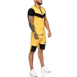Mens Short Sets Summer Casual Summer Clothing 2 Piece Set Colorblock Track Suits 2021 Male T Shirt+Shorts Cotton Men Tracksuits Y0831