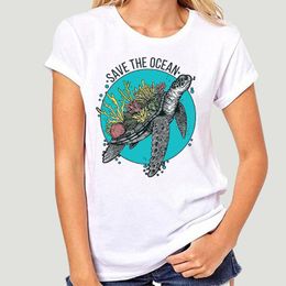 Women's T-Shirt Women Foshion Sove The Oceon Turtle Print T Shirt Plus Size Tee Tops Environmentolist Men Tshirts Y2k Aesthetic