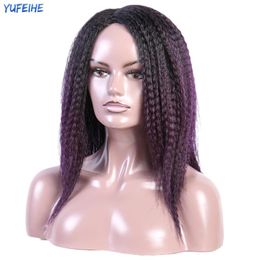 braids machine UK - Synthetic Wigs Afro Kinky Curly Hair Wig For Women Braid African 16inch Yaki Straight Heat Resistant Fiber Machine Made