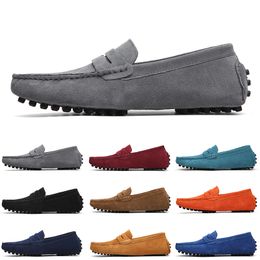 2021 Non-Brand men casual suede shoes black light blue wine red Grey orange green brown mens slip on lazy Leather shoe