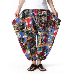 Vintage Mens Trousers Cotton Print Casual Pants Men Breathable Harajuku Streetwear Baggy Oversize Male Harem Pants 210524